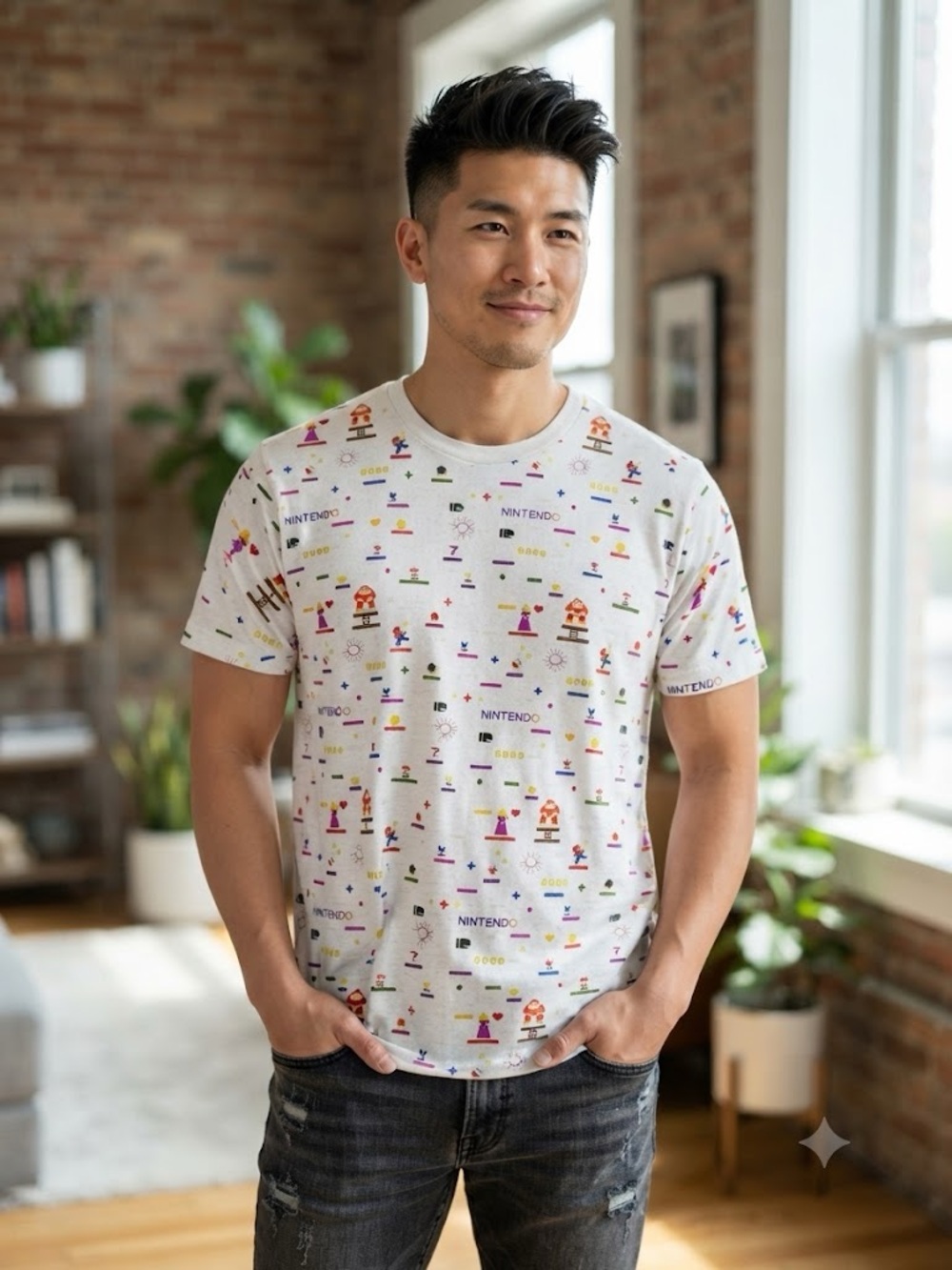Nintendo x Uniqlo Mario Bros Characters All-Over Print Graphic Tee Unisex Large